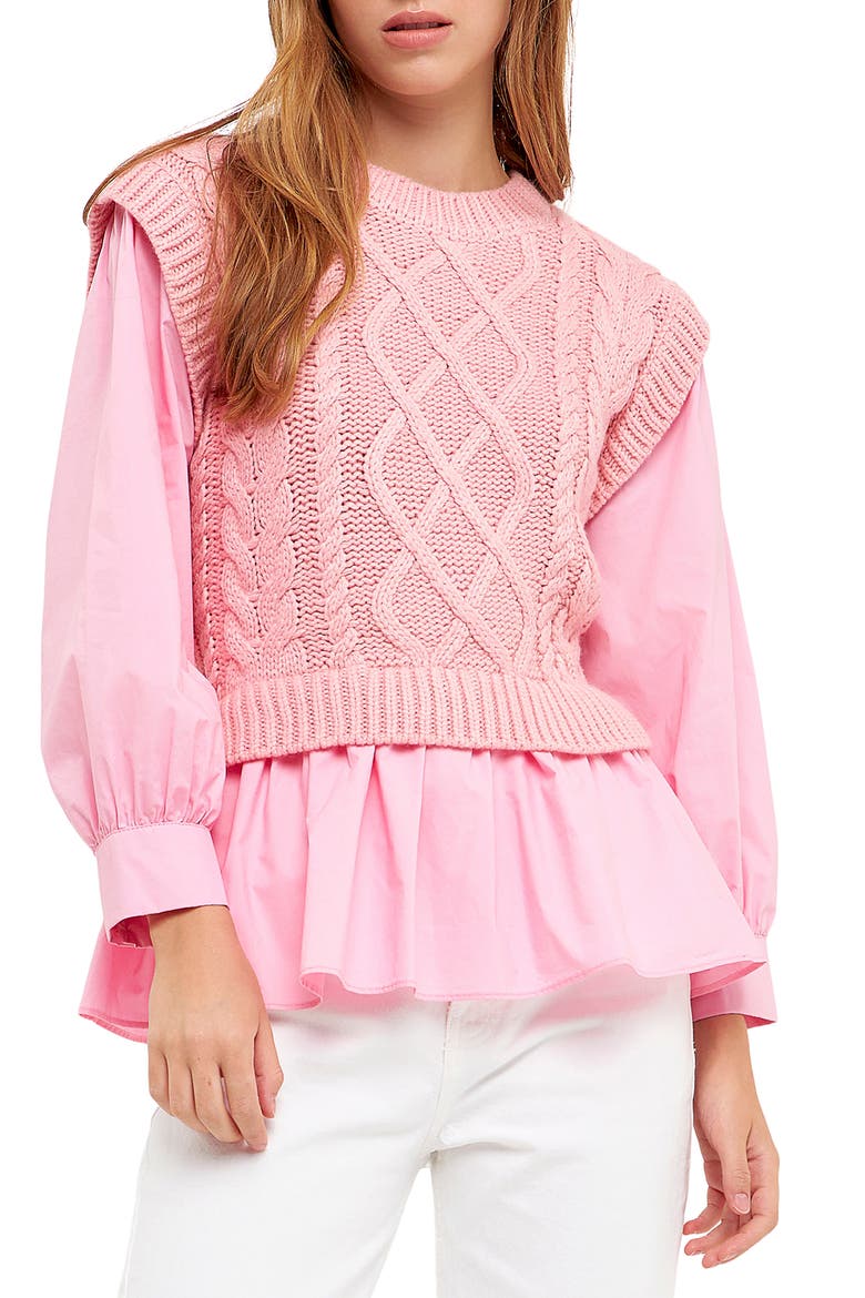 Mixed Media Cable Sweater, Main, color, PINK