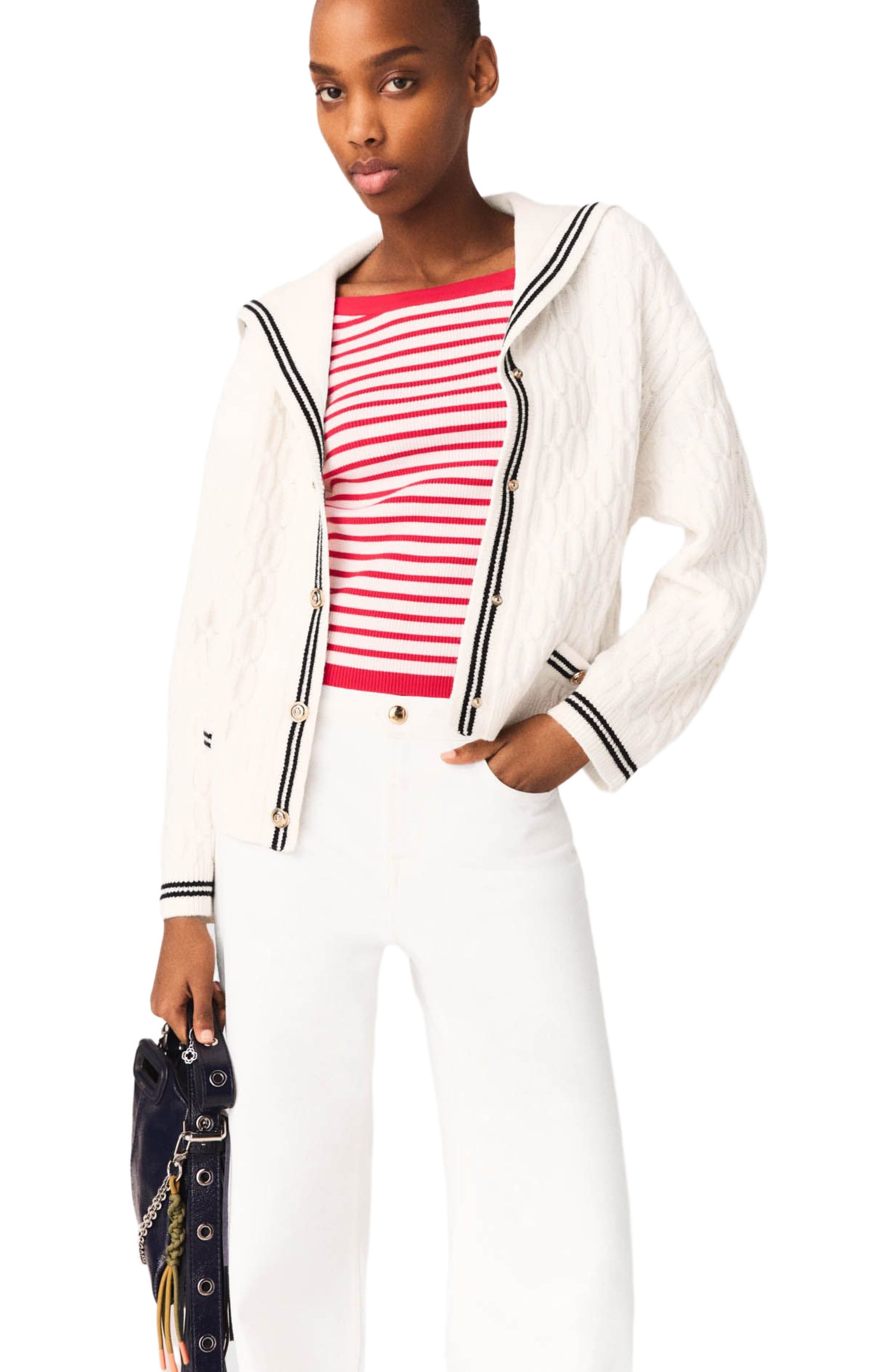 Cable-knit boat neck cardigan