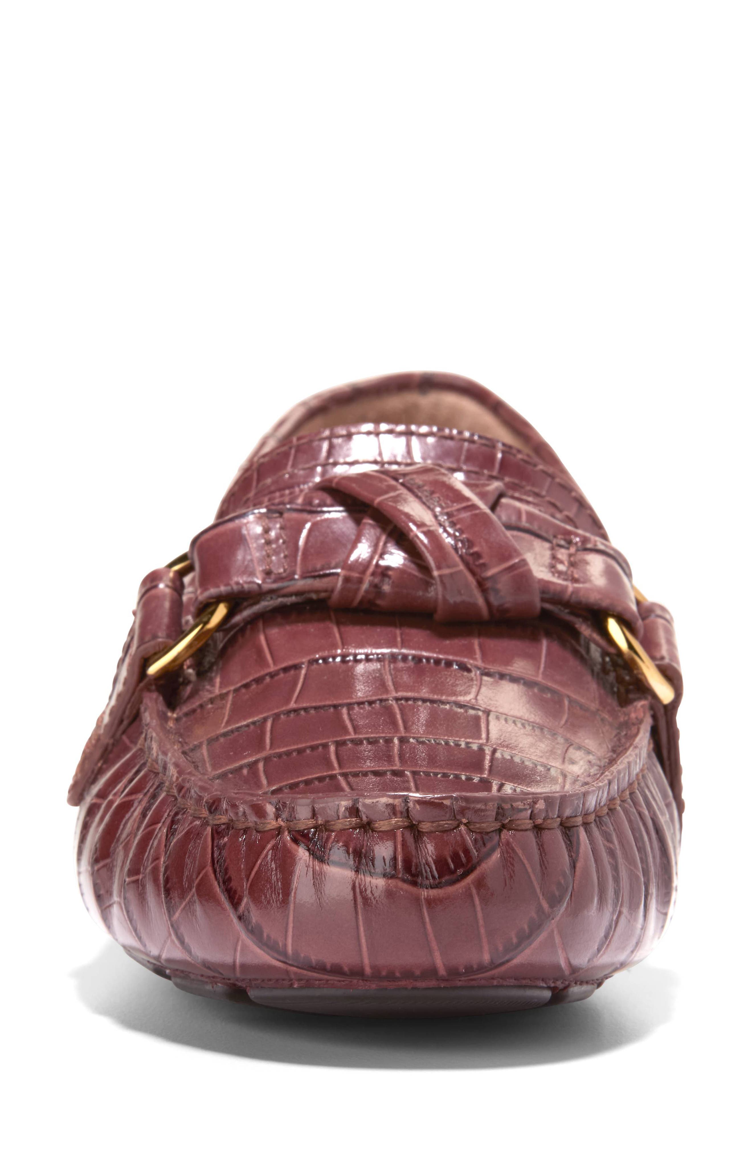Cole Haan Emmie Knot Driver, Alternate, color, Mahogany Croc Print Leather