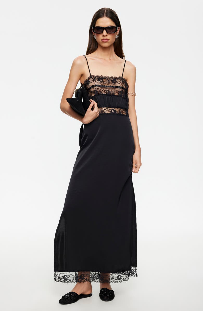 LIONESS She Lace Detail Maxi Dress, Alternate, color, Noir