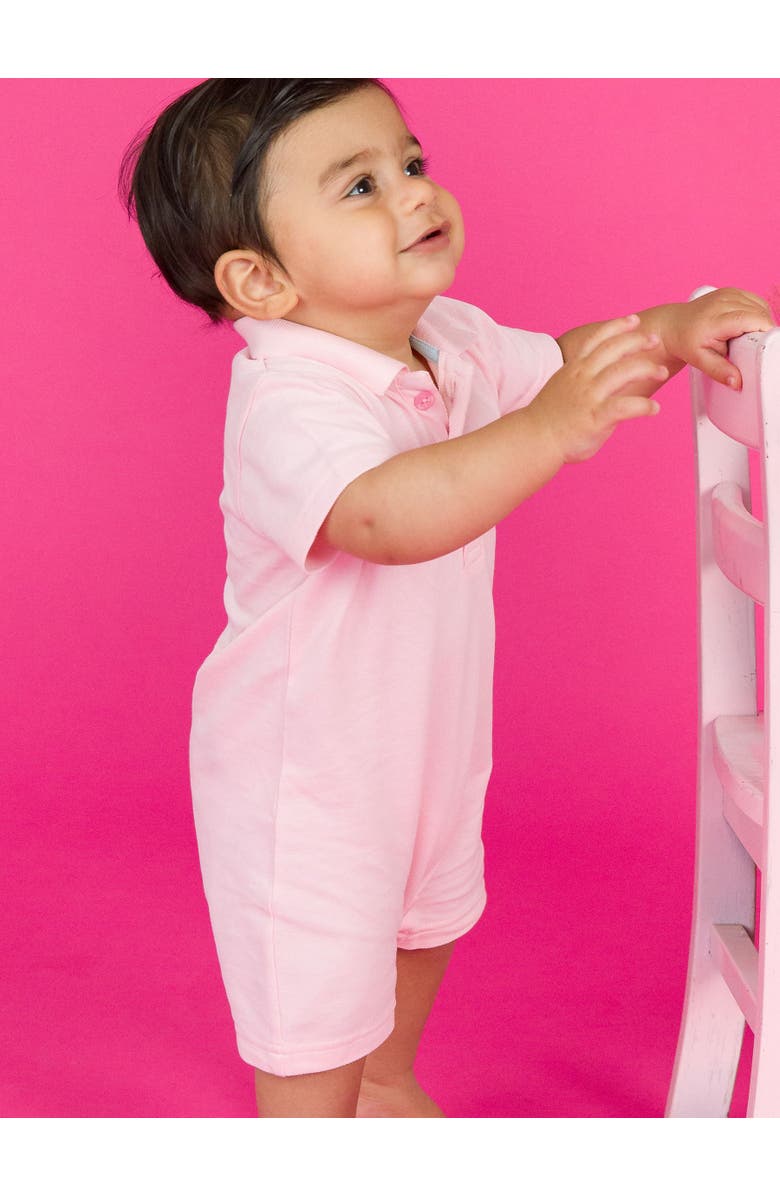 RuffleButts Baby Boys Pique Polo Romper, Alternate, color, Pink