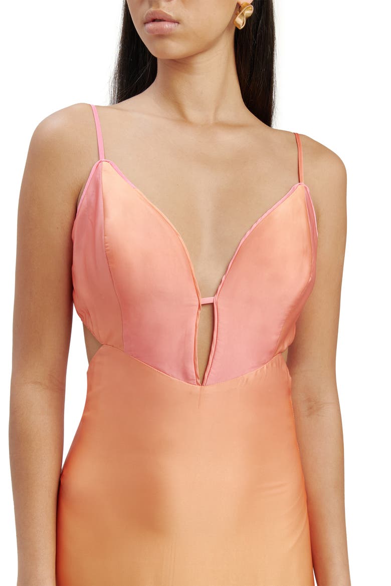Karlotta Ombré Cutout Satin Maxi Slipdress, Alternate, color, PINK OMBRE