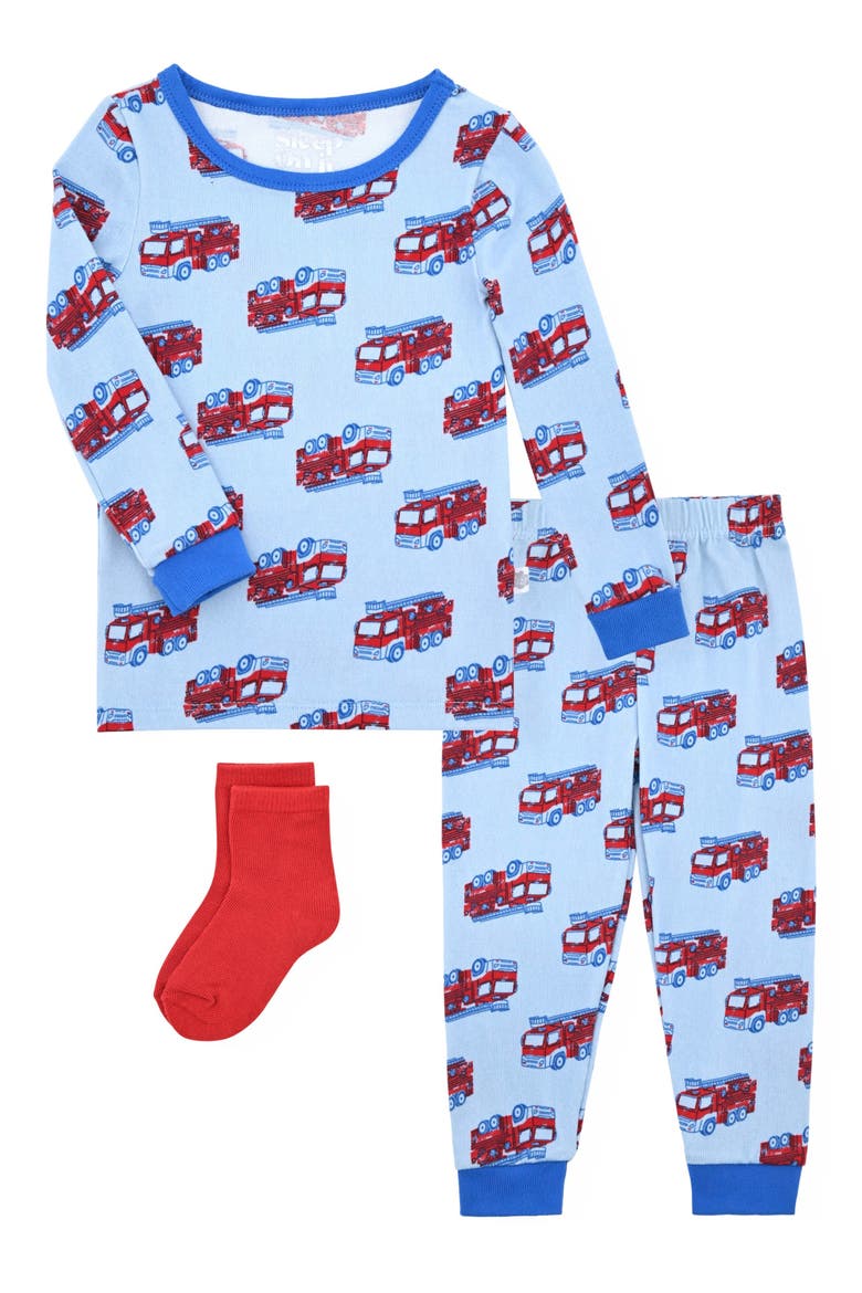 Kids' Fire Truck 3-Piece Pajama Set, Main, color, BLUE