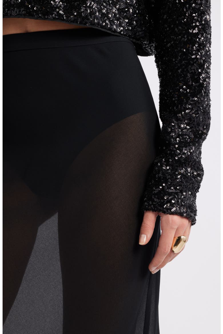 Sheer Chiffon Midi Skirt, Alternate, color, BLACK