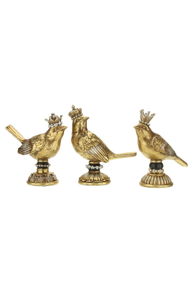 Jeweled Crowned Birds, Set of 3, Main, color, Gold