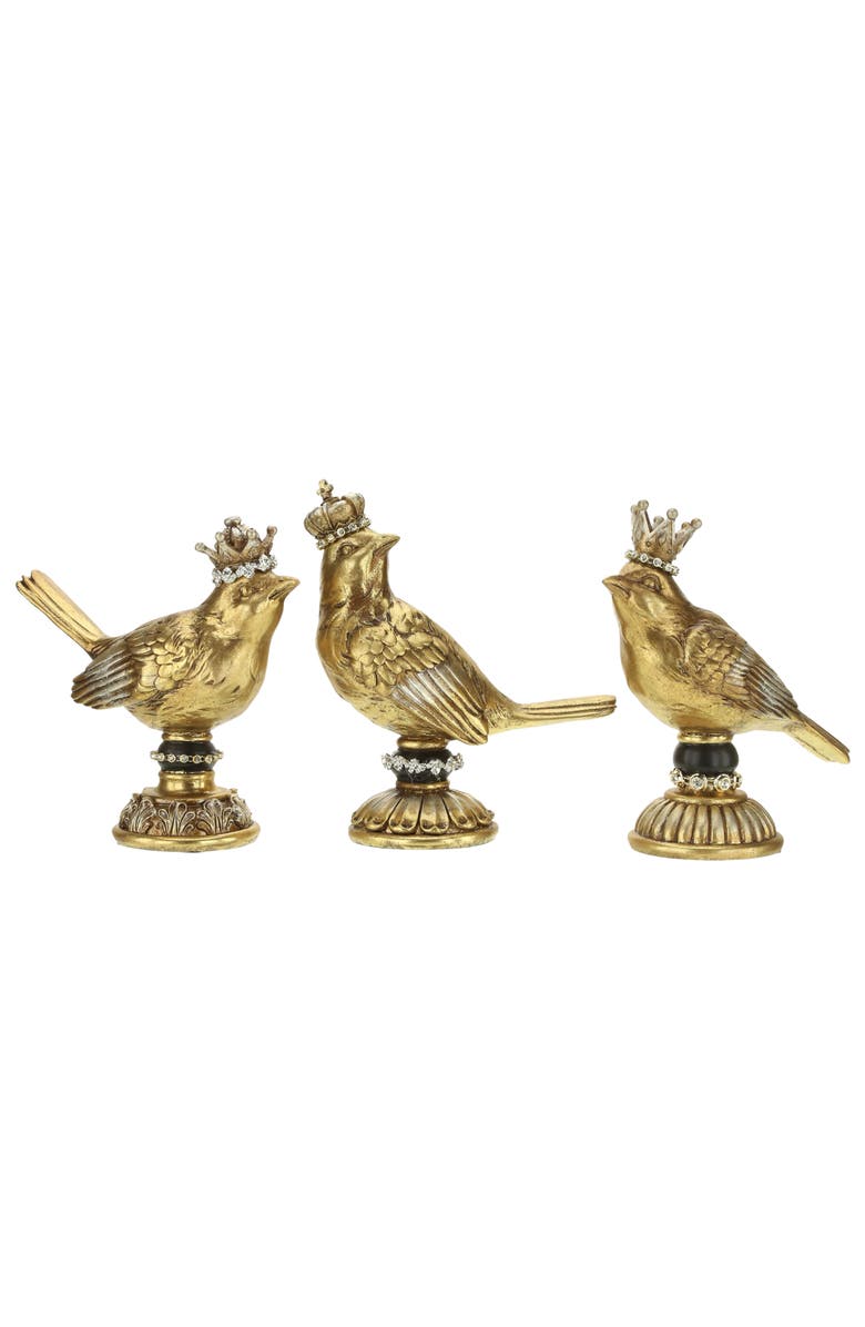 Mark Roberts Jeweled Crowned Birds, Set of 3, Main, color, Gold