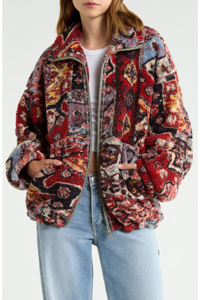 Mae Print Fleece Zip Front Sweatshirt, Main, color, RED