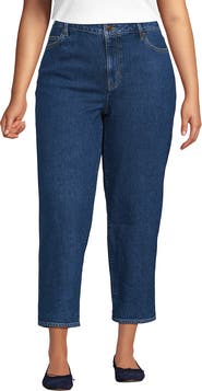 Lands' End Plus Size Soft Denim Mid Rise Relaxed Straight Crop Jeans