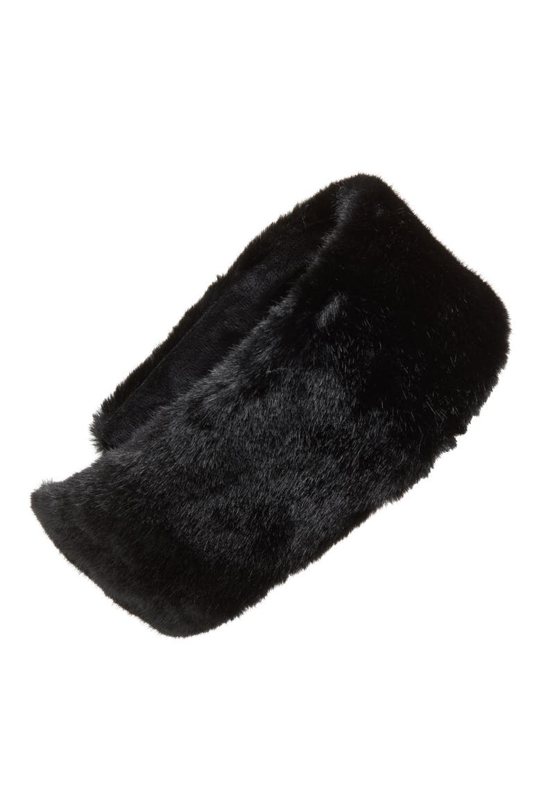 Faux Fur Headband, Main, color, BLACK
