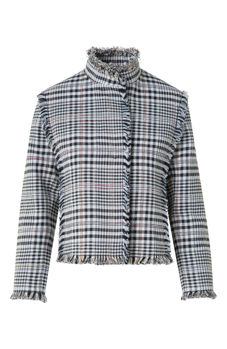 Akris punto Check Fringe Trim Crop Jacket, Alternate, color, Cream-Black