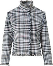 Akris punto Check Fringe Trim Crop Jacket