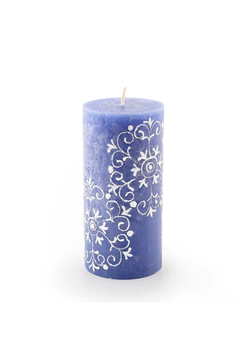 Henna White on Blue Painted Pillar Candle, Main, color, Henna White - 3x6"