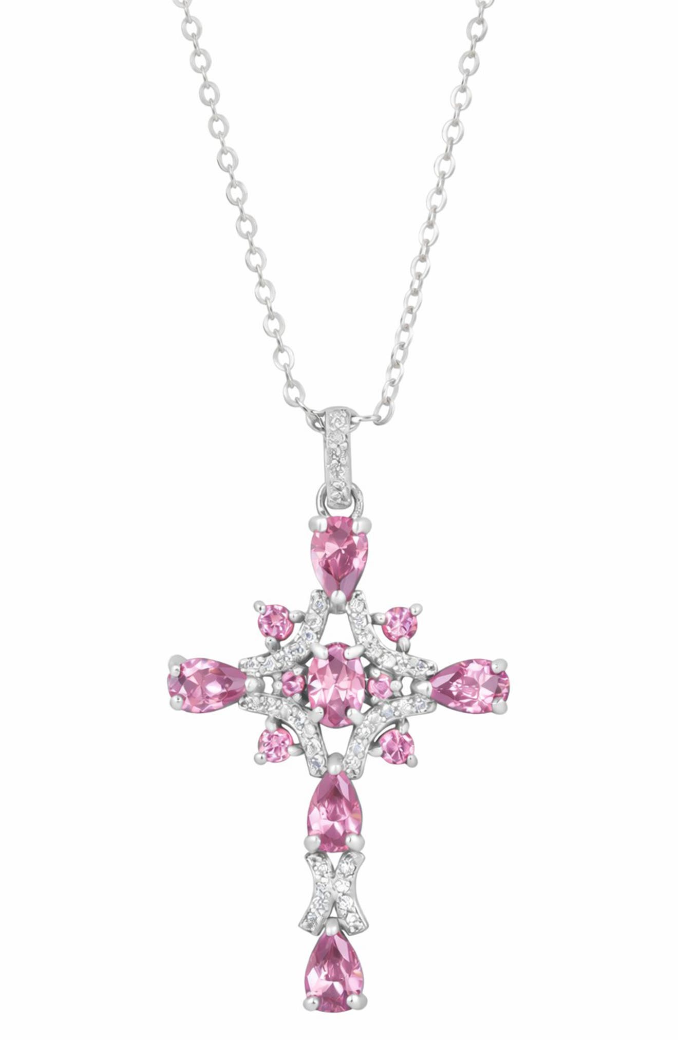 SAVVY CIE JEWELS Cubic Zirconia Intricate Cross Pendant Necklace