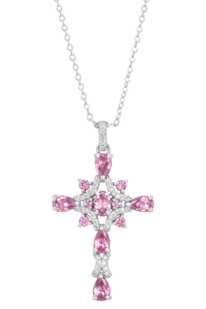 Cubic Zirconia Intricate Cross Pendant Necklace, Main, color, WHITE
