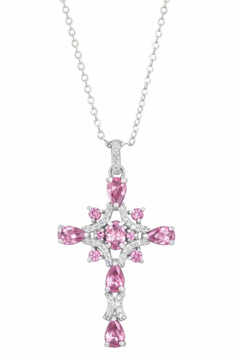 SAVVY CIE JEWELS Cubic Zirconia Intricate Cross Pendant Necklace, Main, color, White