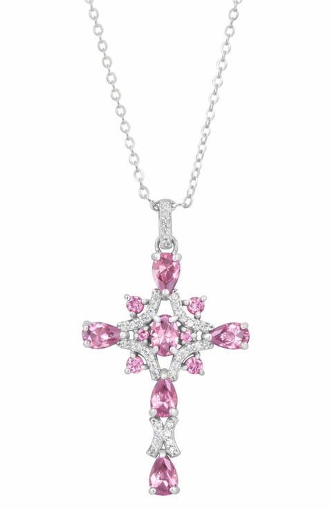 Cubic Zirconia Intricate Cross Pendant Necklace