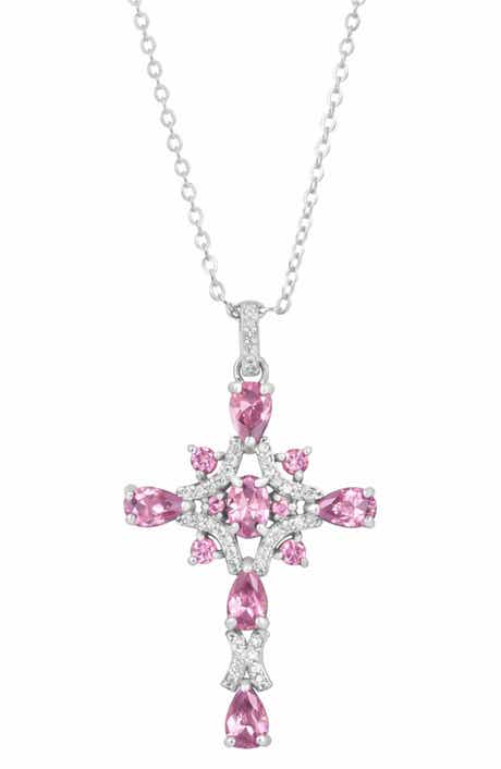 SAVVY CIE JEWELS Cubic Zirconia Intricate Cross Pendant Necklace