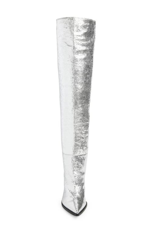 Allsaints Reina Metallic Over The Knee Boot In Silver
