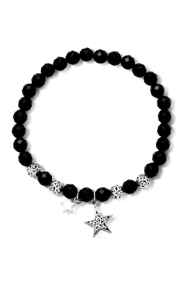 Lois Hill Sterling Silver 6mm Onyx Stretch Star Bracelet, Main, color,