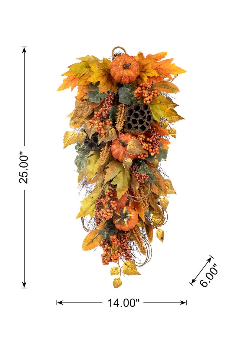 25"H Fall Pumpkin Leaf Teardrop, Alternate, color, Orange