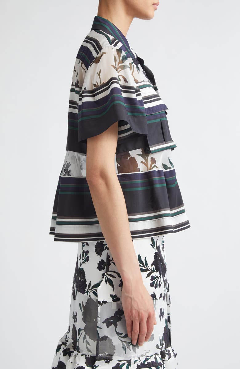 Sacai Pattern Mix Short Sleeve Button-Up Shirt, Alternate, color, White Multi