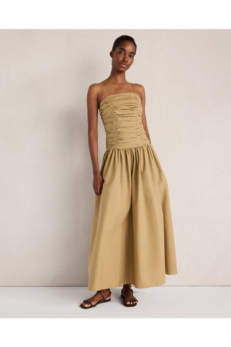 Organic Cotton Poplin Ruched Bodice Dress, Main, color, Truffle
