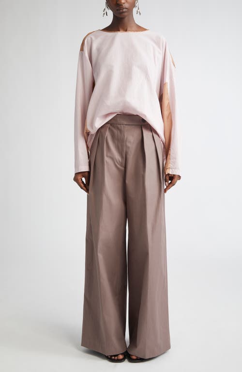 Dries Van Noten Pleated Cotton Wide Leg Pants In Neutral