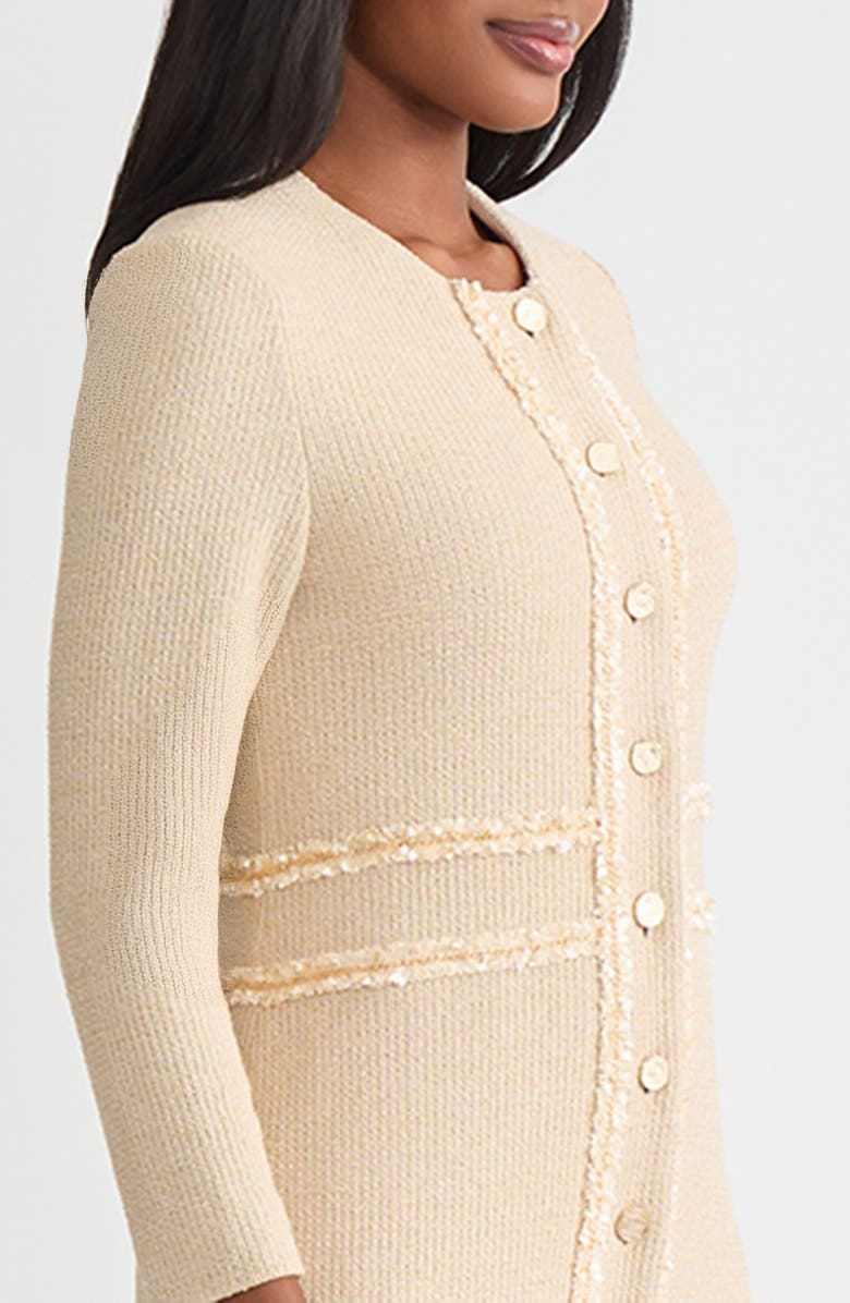 Misook Heritage Lurex Ribbon Chain Trim Knit Jacket, Alternate, color, Biscotti/Gold