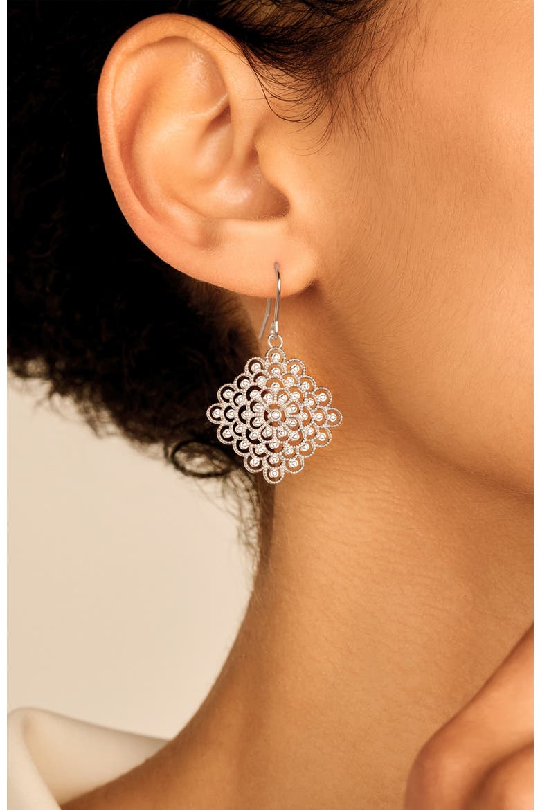 Blessed Diamond Earrings |  2 natural diamonds | 925 Sterling Silver | Earrings | Hook | White Rhodium, Alternate, color, White Rhodium
