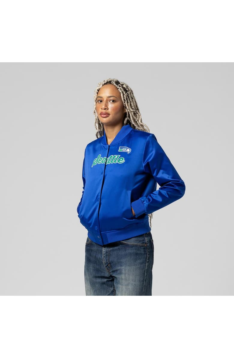 Mitchell & Ness Women's Mitchell & Ness  Royal Seattle Seahawks Full-Snap Satin Jacket, Alternate, color, Royal