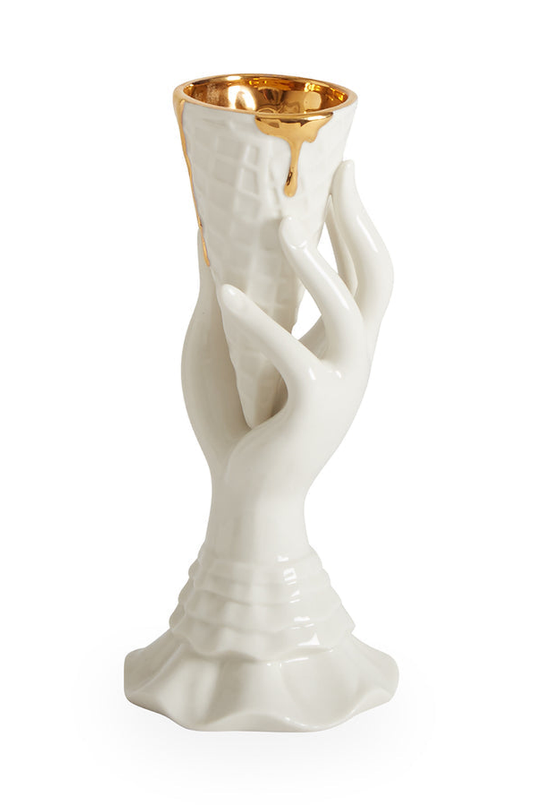 Gilded I-Scream Vase, Alternate, color, White / Gold