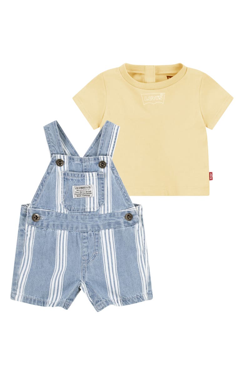Levi's Striped Shortalls & T-Shirt Set, Alternate, color, Blue Sail