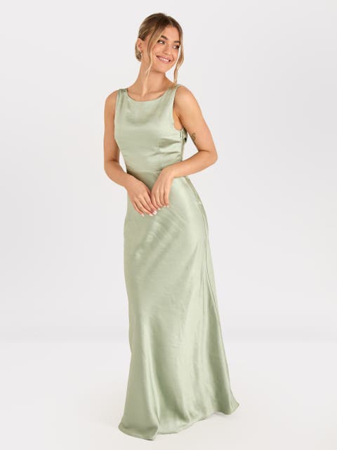 Cowl Back Satin Bridesmaid Dress