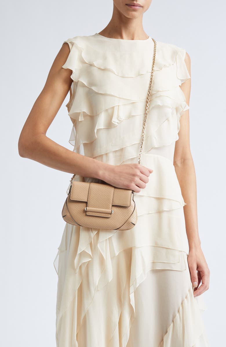 Jimmy Choo Bar Snake Embossed Leather Wallet on a Chain, Alternate, color, Chai/ Shiny Gold