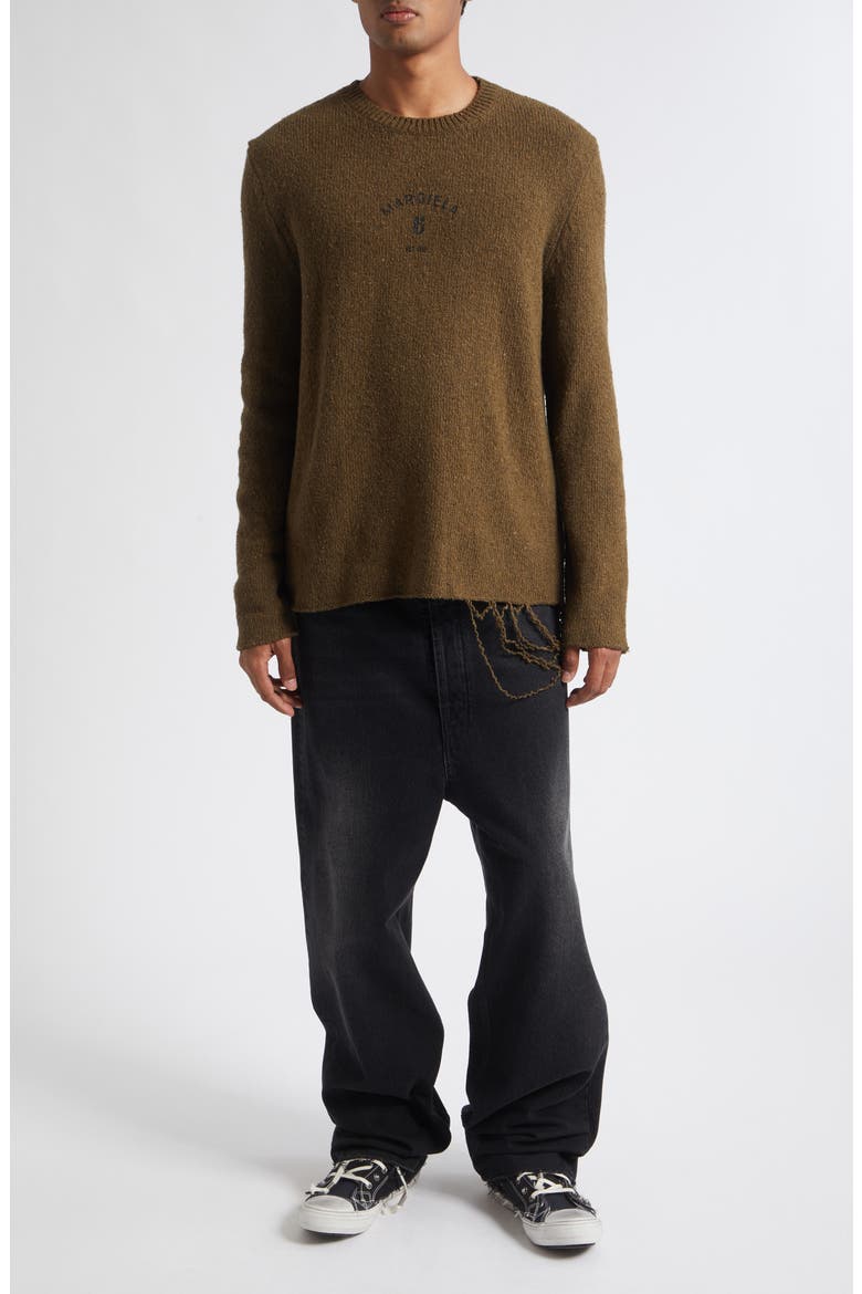 Wool Blend Crewneck Sweater, Alternate, color, KHAKI-BLACK PRINT
