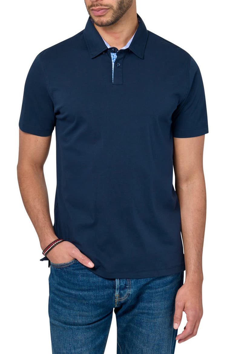 Slim Fit Solid Short Sleeve Polo, Main, color, NAVY