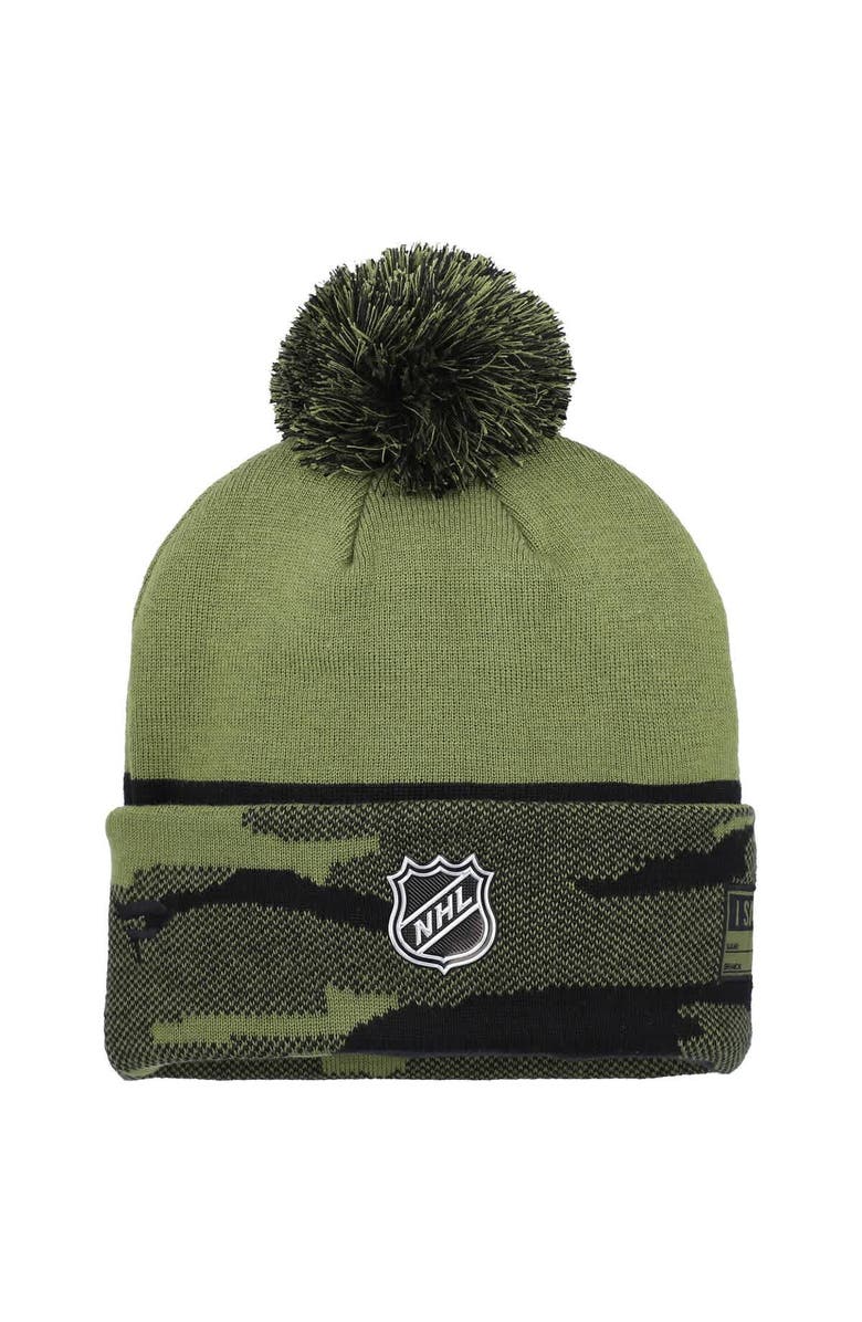 FANATICS Men's Fanatics  Olive Winnipeg Jets Military Appreciation Cuffed Knit Hat with Pom, Alternate, color, Olive