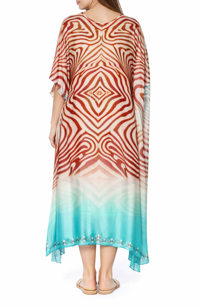Print V-Neck Maxi Caftan, Alternate, color, BROWN