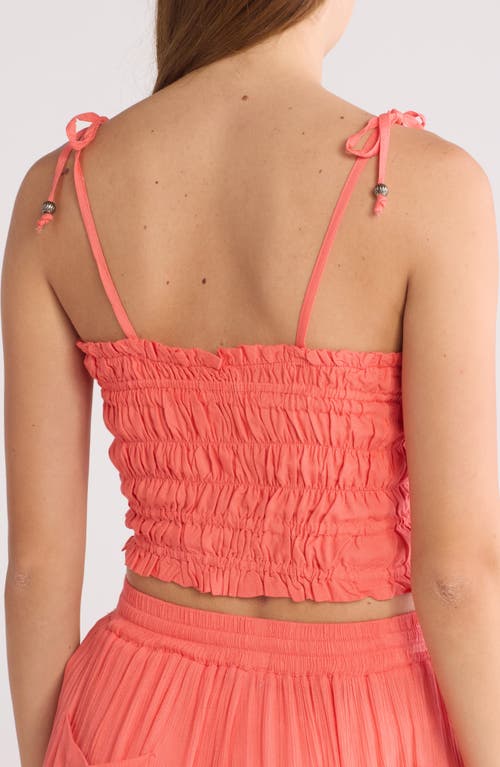 Shop Elan Tie Strap Smocked Crop Top In Coral