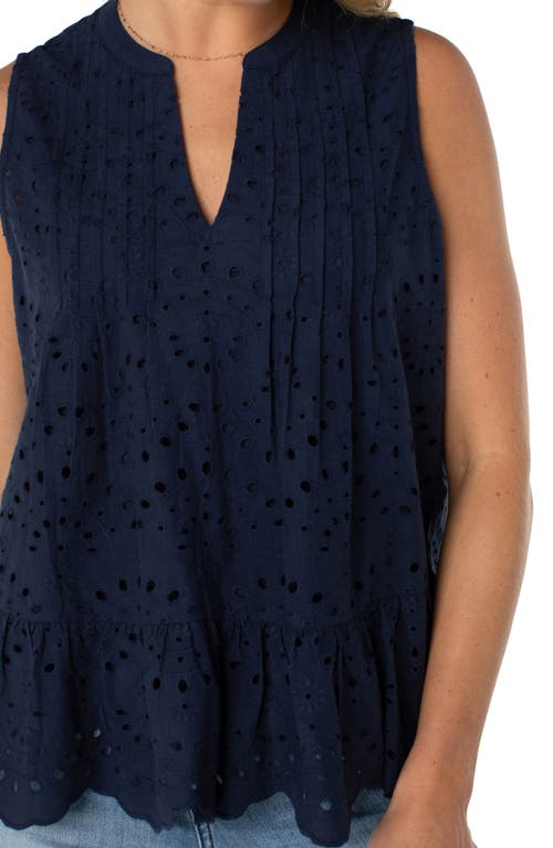 Liverpool Los Angeles Eyelet Embroidery Sleeveless Shirt In Navy