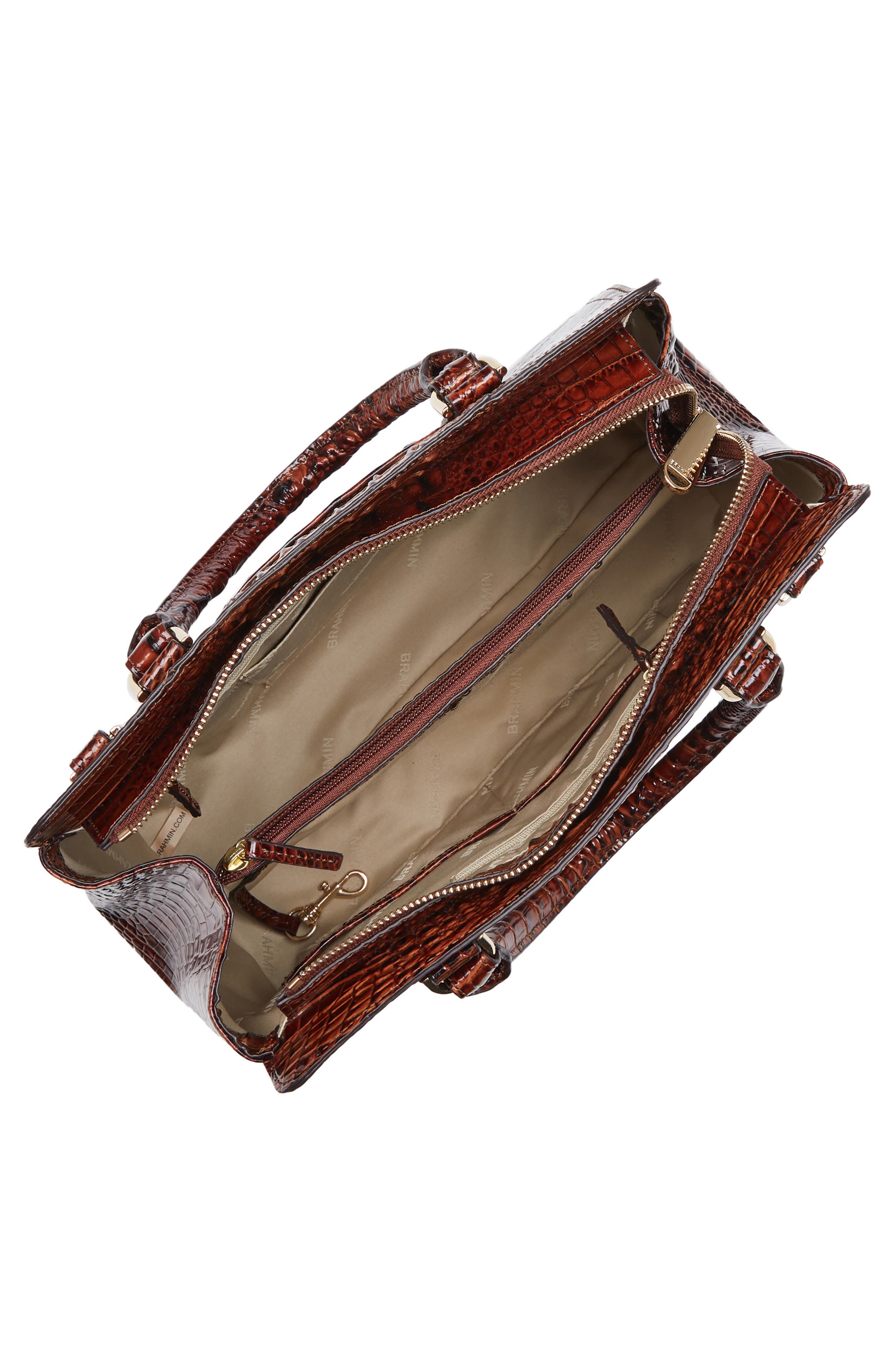 Brahmin Small Finley Croc Embossed Leather Satchel, Alternate, color, Pecan