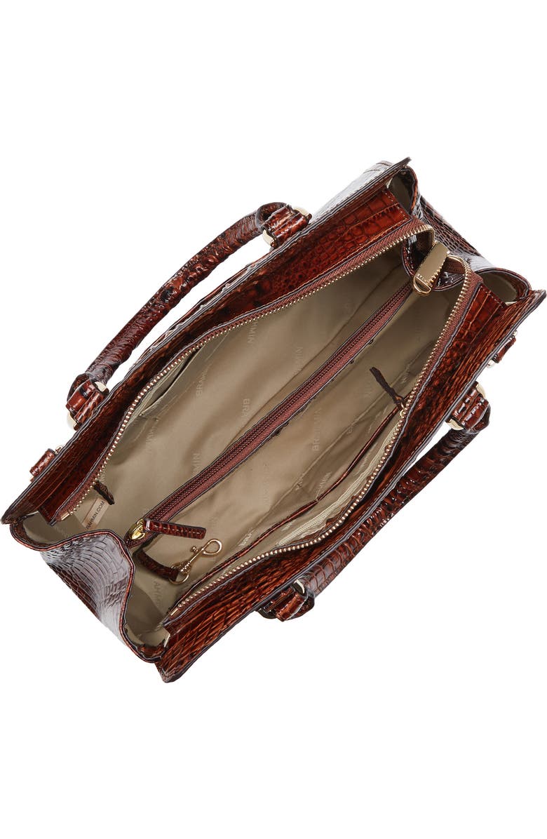 Brahmin Small Finley Croc Embossed Leather Satchel, Alternate, color, Pecan