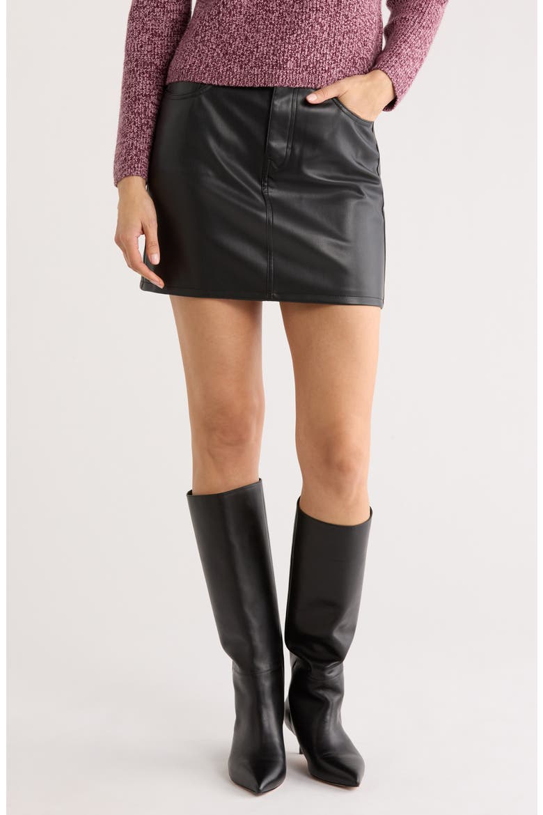 Faux Leather Five-Pocket Miniskirt, Main, color, BLACK