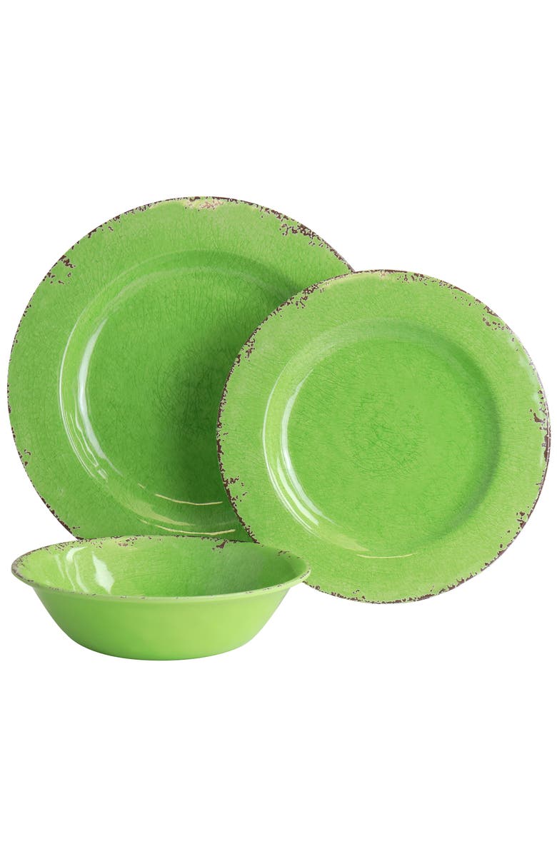 Laurie Gates California Designs Mauna 12 piece Melamine Dinnerware Set, Alternate, color, Crackle Green
