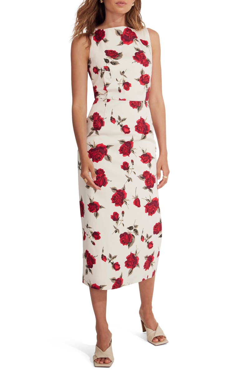 MINT VELVET Rose Print Midi Dress, Main, color, Red