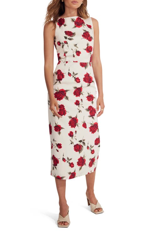 Rose Print Midi Dress