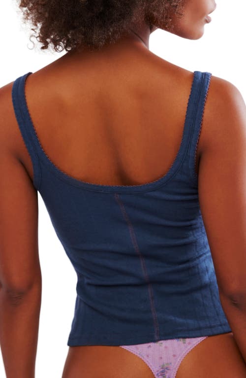 Free People End Game Pointelle Button-up Tank In Indigo