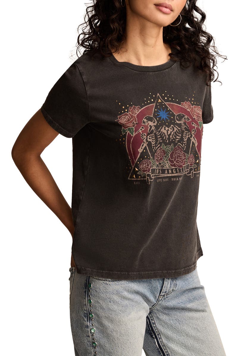 Lucky Brand Singing Skeletons Studded Graphic T-Shirt, Alternate, color, Jet Black