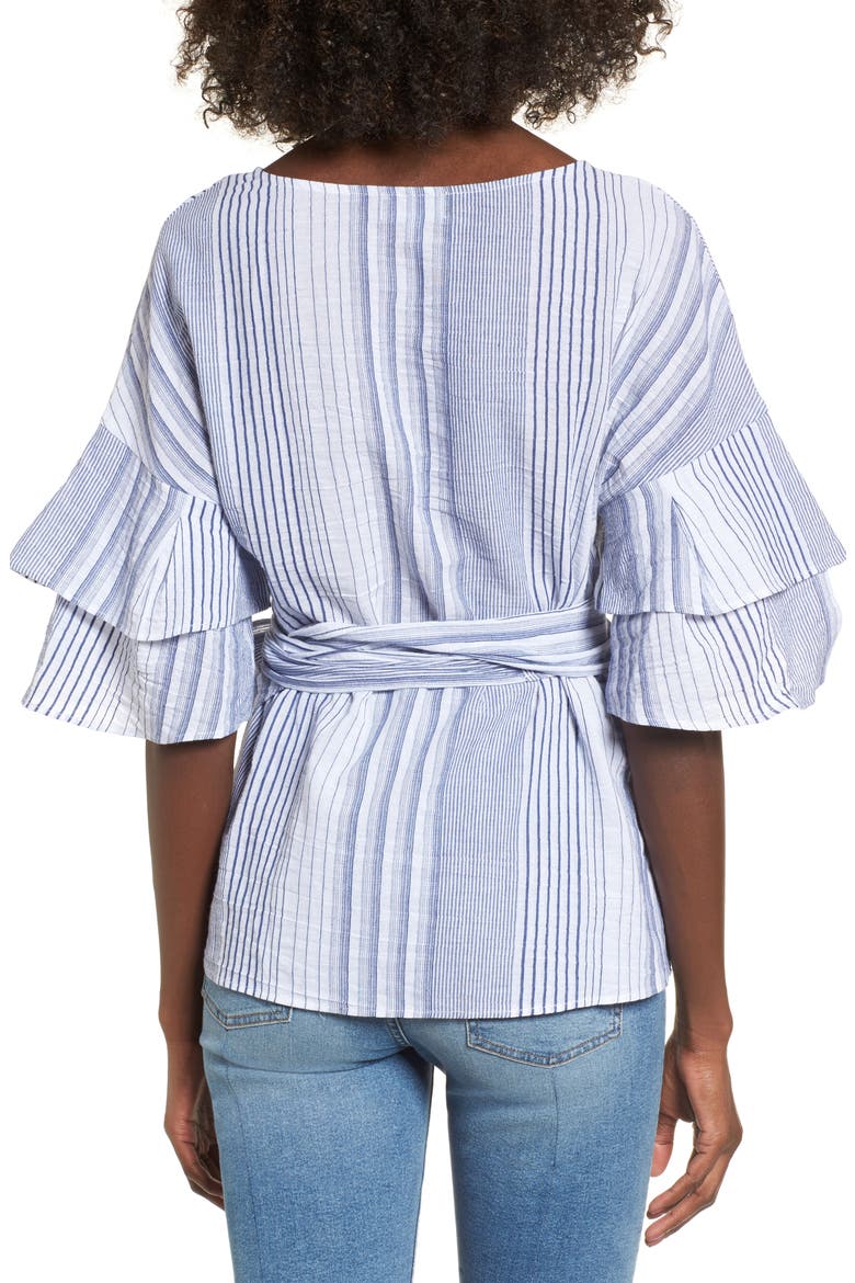 Tier Sleeve Wrap Top, Alternate, color, NAVY/ WHITE