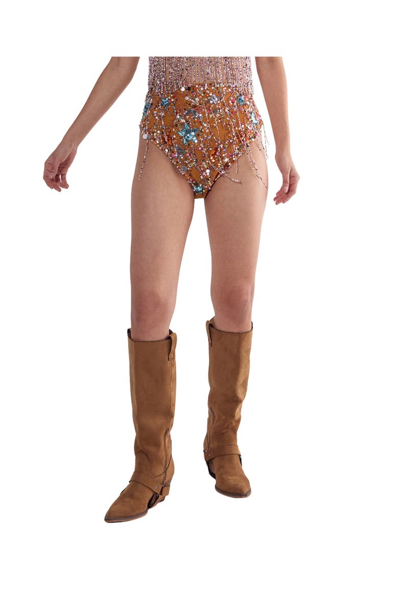 NASTY GAL Star Embellished Tassel Booty Shorts, Alternate, color, Orange